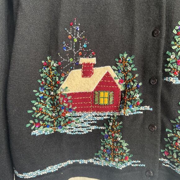 Vintage Marisa Christina Cardigan Sweater Christmas Collection 2003 Size L Black - Picture 3 of 7